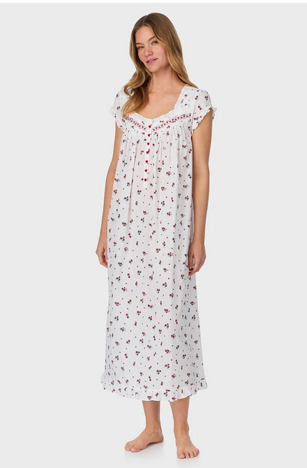 Lanz of Salzburg Women's Strawberry Jubilee Cotton Lawn Cap Sleeve Long Nightgown