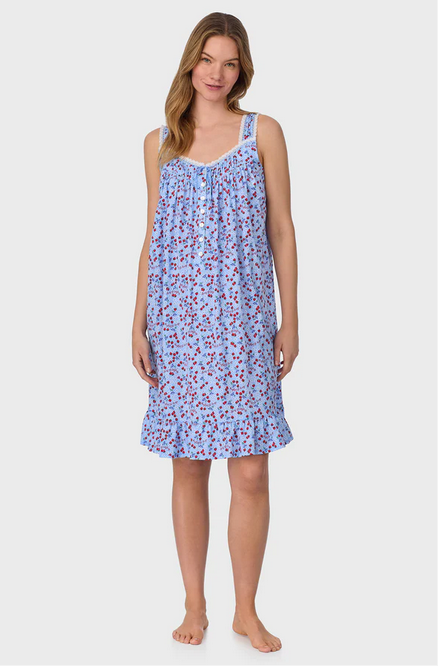 Lanz of Salzburg Women's Blue Skies & Berries Cotton Knit Short Nightgown