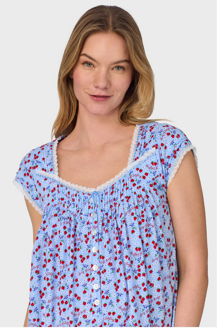 Lanz of Salzburg Women's Blue Skies & Berries Cotton Knit Long Nightgown