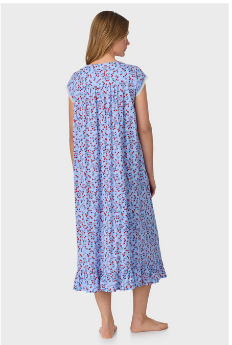 Lanz of Salzburg Women's Blue Skies & Berries Cotton Knit Long Nightgown