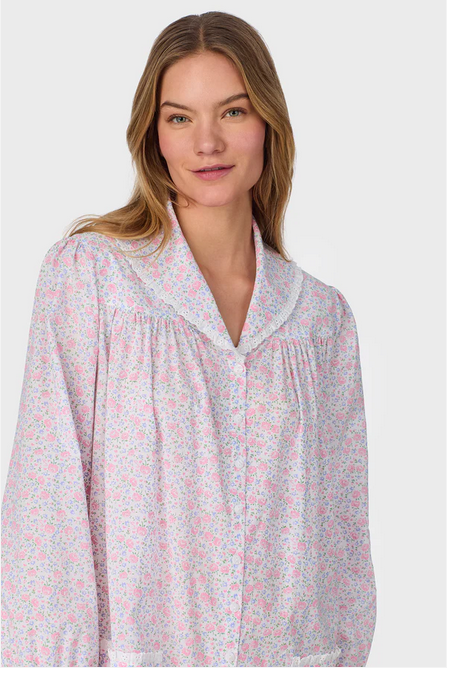Lanz of Salzburg Women's Grandma's Garden Cotton Dream Long Sleeve Short Button Front Robe