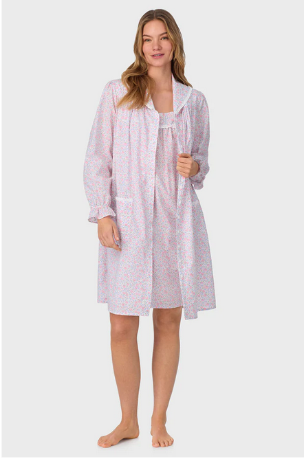 Lanz of Salzburg Women's Grandma's Garden Cotton Dream Long Sleeve Short Button Front Robe