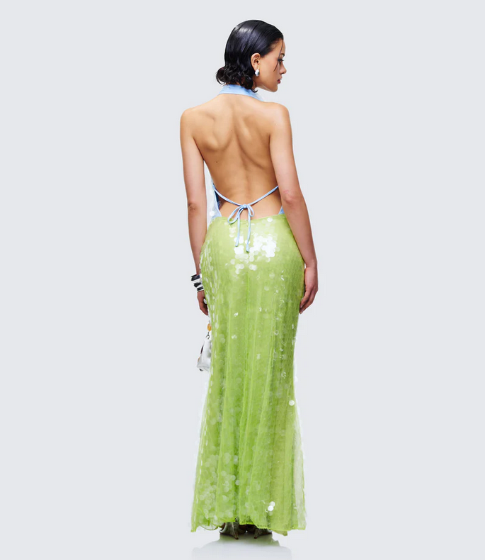 Finesse Zelda Blue Sequin Cowl Neck Maxi Dress