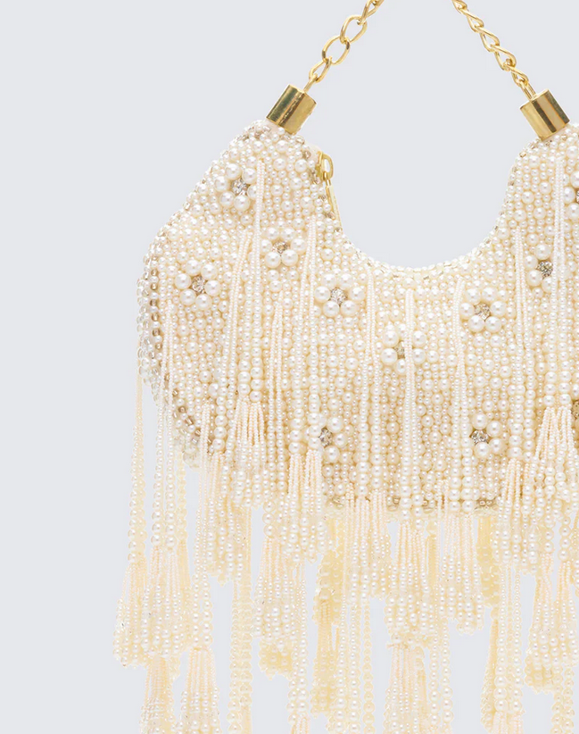 Finesse Mona Ivory Embellished Chandelier Bag