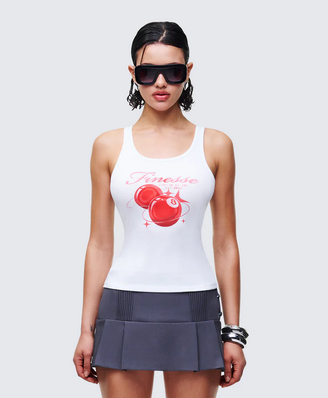 Finesse Evina White Graphic Rib Tank