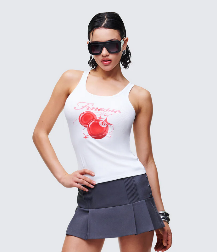 Finesse Evina White Graphic Rib Tank