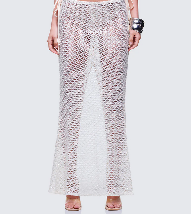 Finesse Arielle Cream Crochet Gathered Maxi Skirt