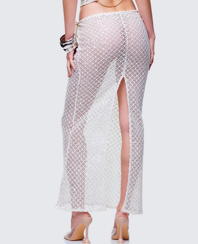 Finesse Arielle Cream Crochet Gathered Maxi Skirt