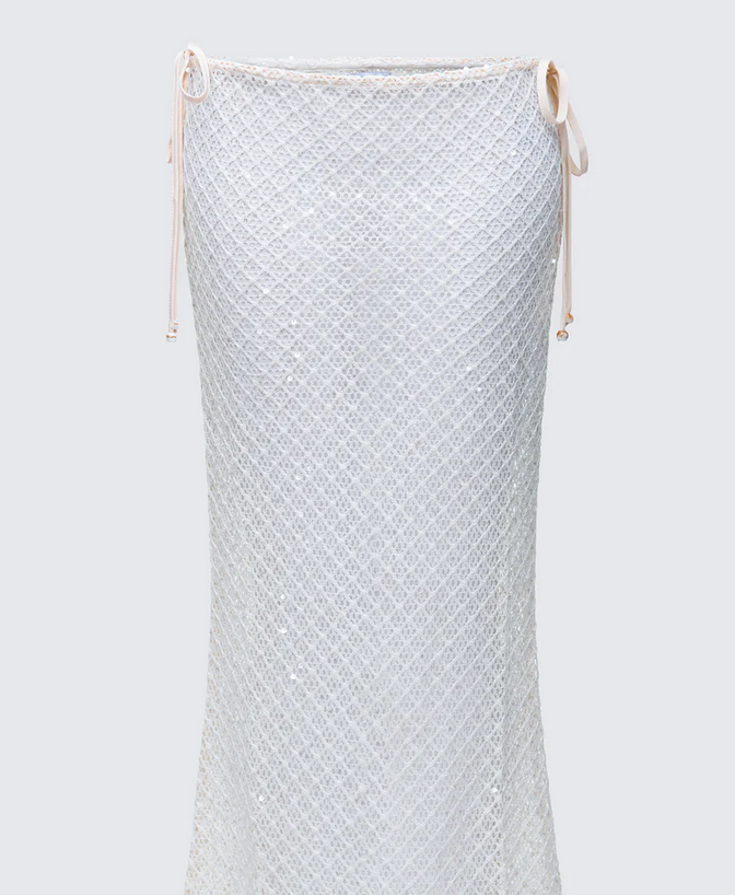 Finesse Arielle Cream Crochet Gathered Maxi Skirt