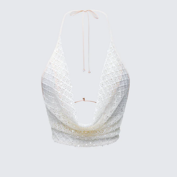 Finesse Arielle Cream Crochet Cowl Neck Top