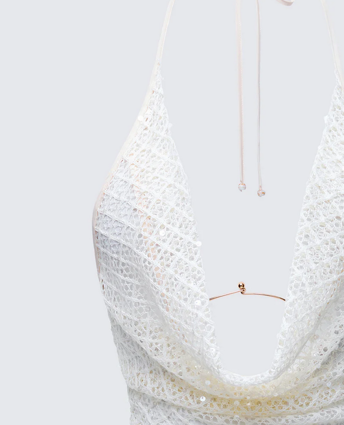 Finesse Arielle Cream Crochet Cowl Neck Top
