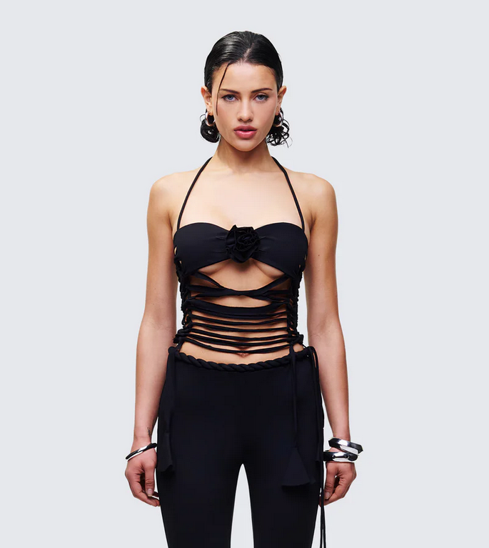 Finesse Sailor Black Jersey Knot Detail Top
