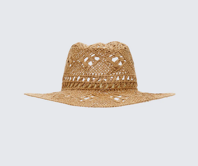 Finesse Peaches Tan Straw Cowboy Hat With Shell Detail