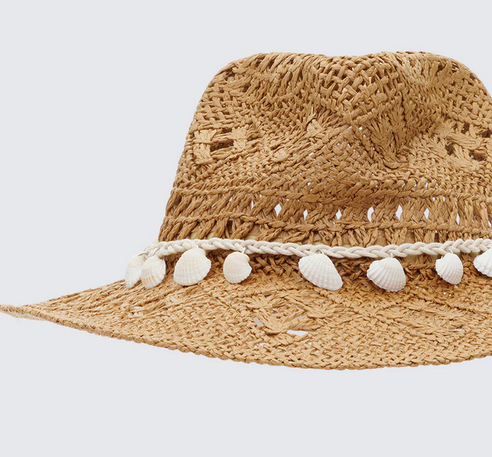 Finesse Peaches Tan Straw Cowboy Hat With Shell Detail