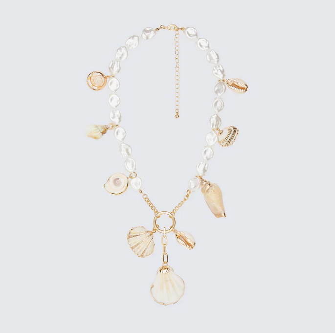 Finesse Mika Gold Shell Charm Pearl Necklace