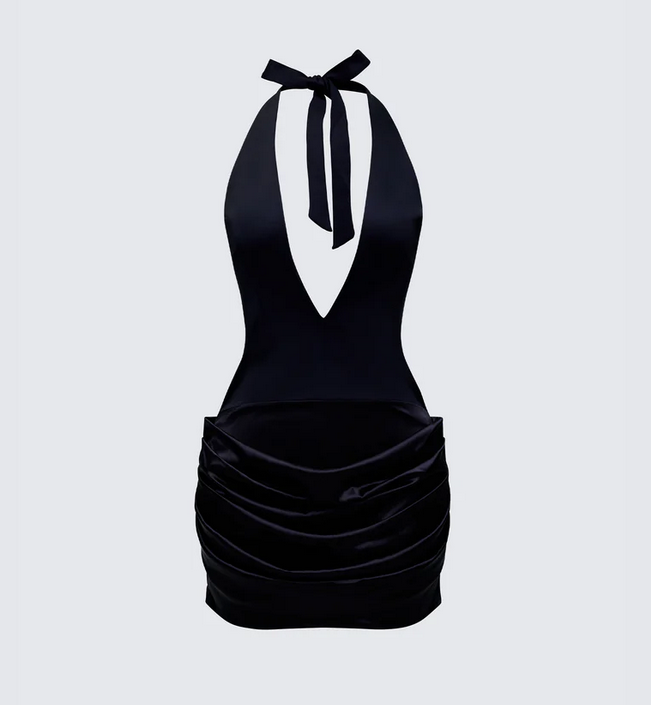 Finesse Anarosa Black Halterneck Plunging Mini Dress