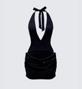 Finesse Anarosa Black Halterneck Plunging Mini Dress