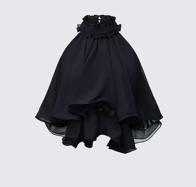 Finesse Melva Black Georgette Ruffle Trim Top