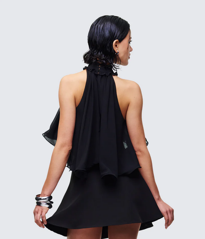 Finesse Melva Black Georgette Ruffle Trim Top