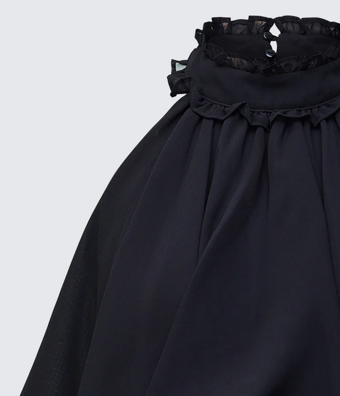 Finesse Melva Black Georgette Ruffle Trim Top