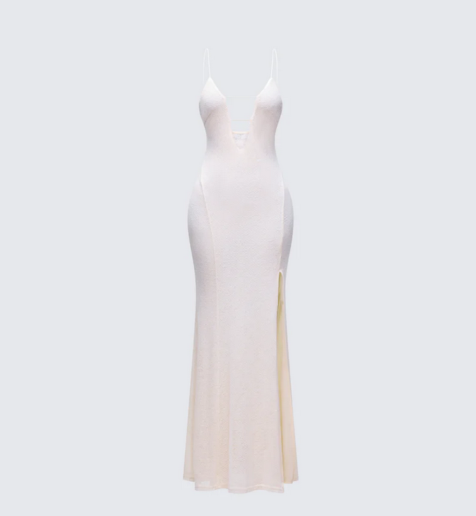 Finesse Mollie Ivory Plunge Neck Maxi Dress