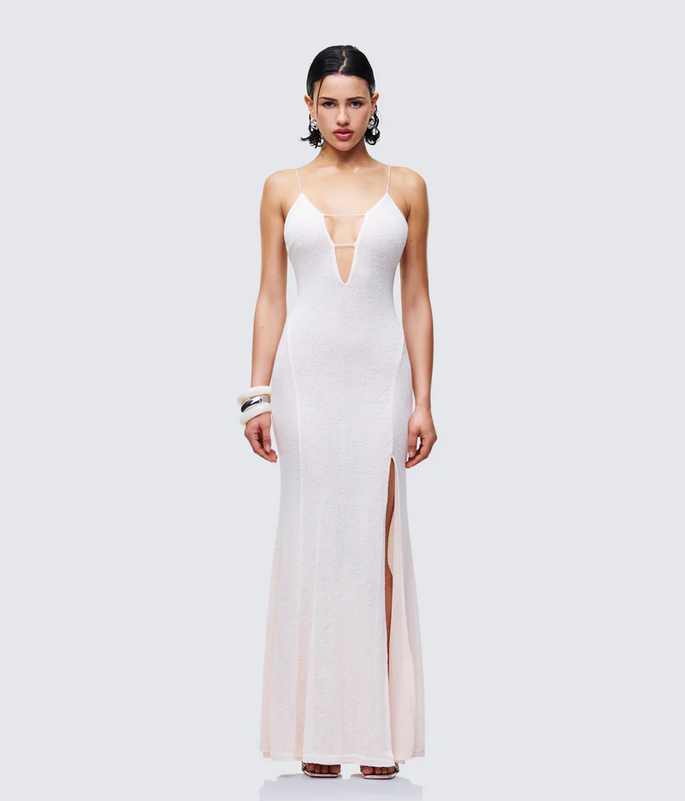 Finesse Mollie Ivory Plunge Neck Maxi Dress
