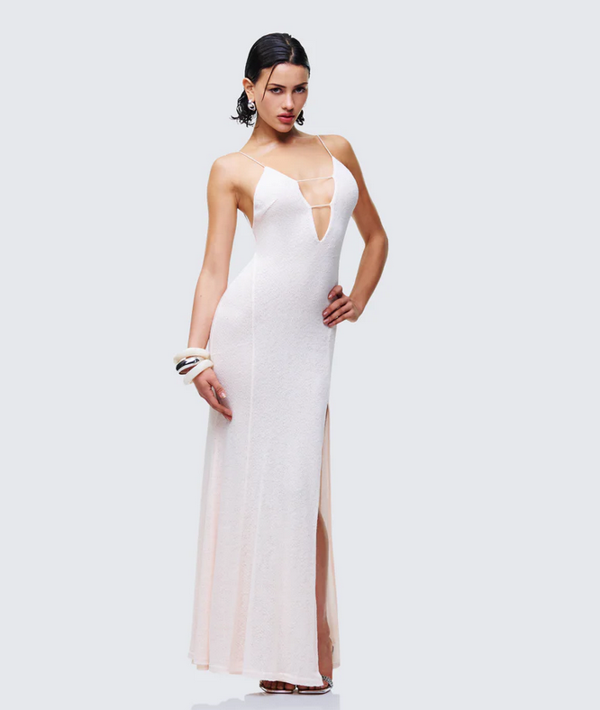 Finesse Mollie Ivory Plunge Neck Maxi Dress