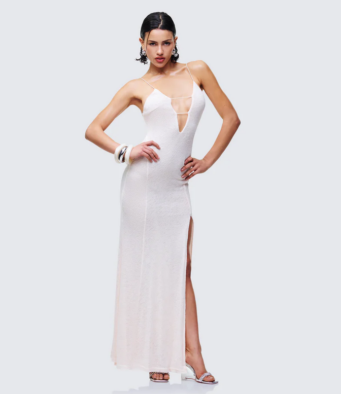 Finesse Mollie Ivory Plunge Neck Maxi Dress
