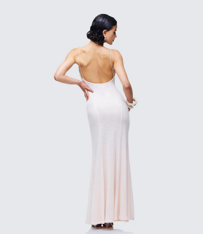 Finesse Mollie Ivory Plunge Neck Maxi Dress