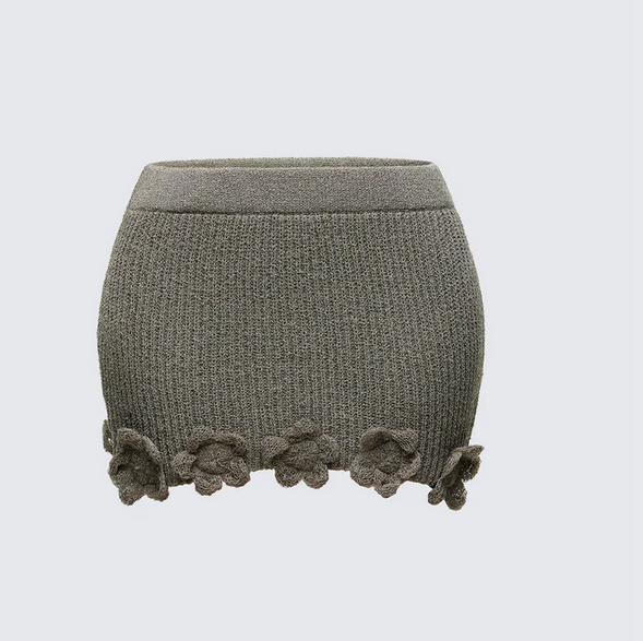 Finesse Jordan Green Knit Flower Hem Mini Skirt
