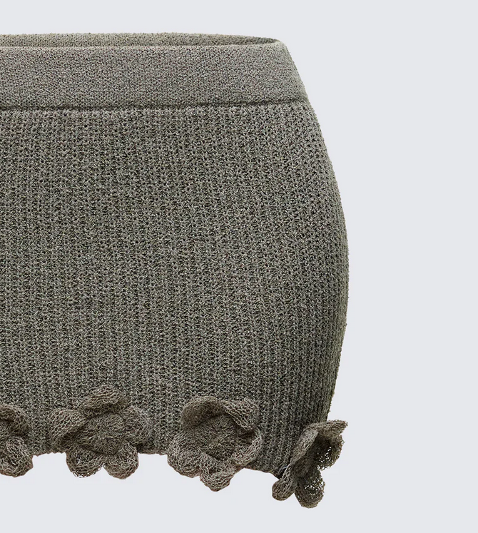 Finesse Jordan Green Knit Flower Hem Mini Skirt