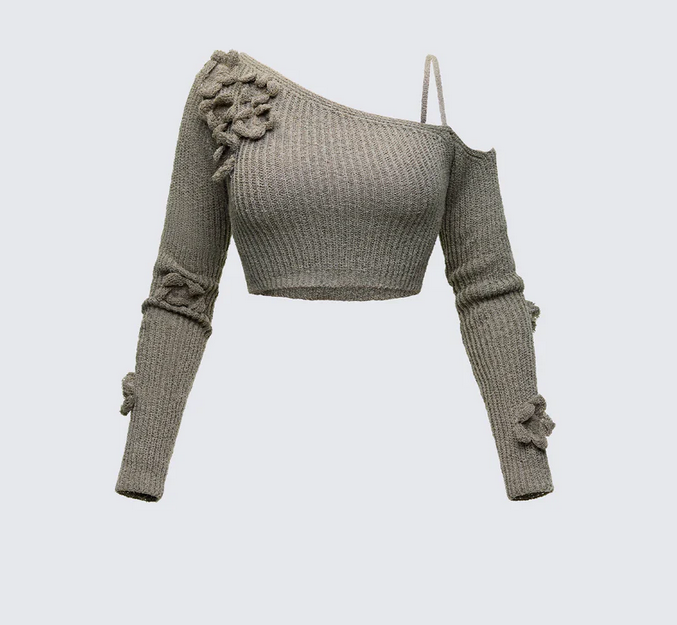 Finesse Jordan Green Knit One Shoulder Top