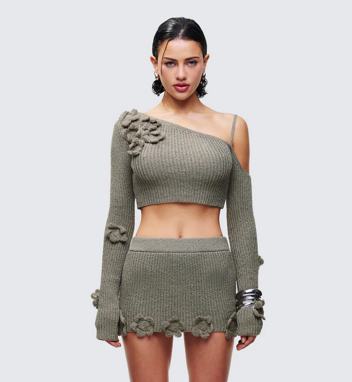 Finesse Jordan Green Knit One Shoulder Top
