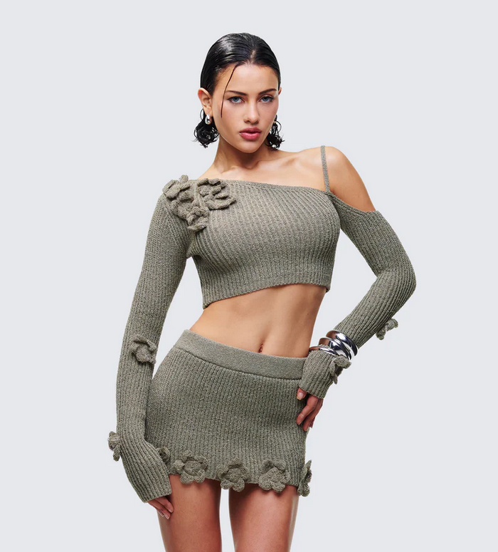 Finesse Jordan Green Knit One Shoulder Top