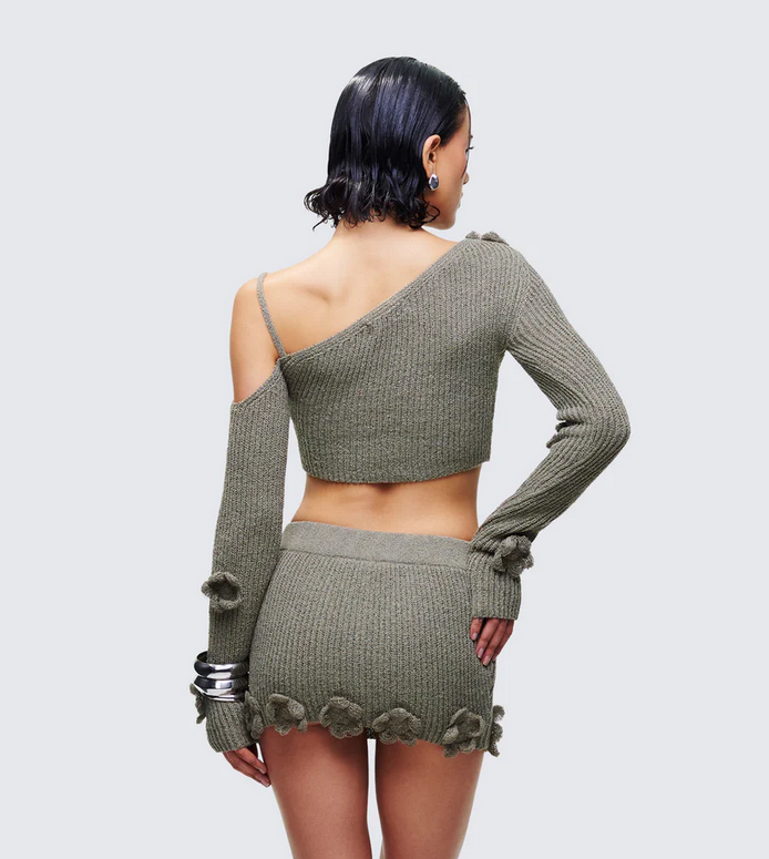 Finesse Jordan Green Knit One Shoulder Top