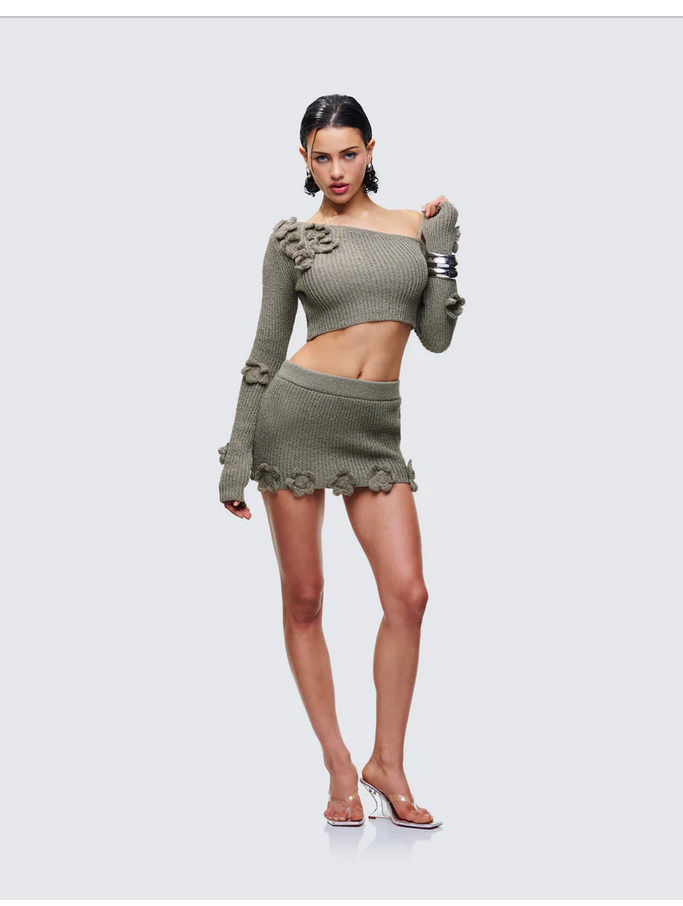 Finesse Jordan Green Knit One Shoulder Top