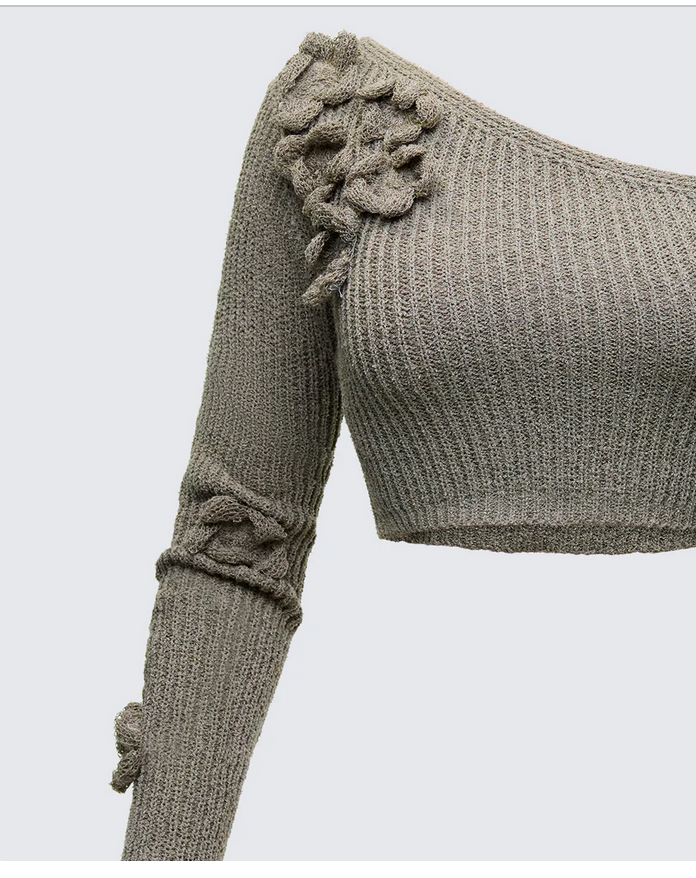 Finesse Jordan Green Knit One Shoulder Top