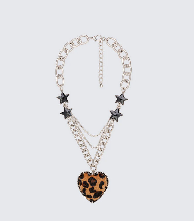 Finesse Koia Silver Leopard Heart Necklace