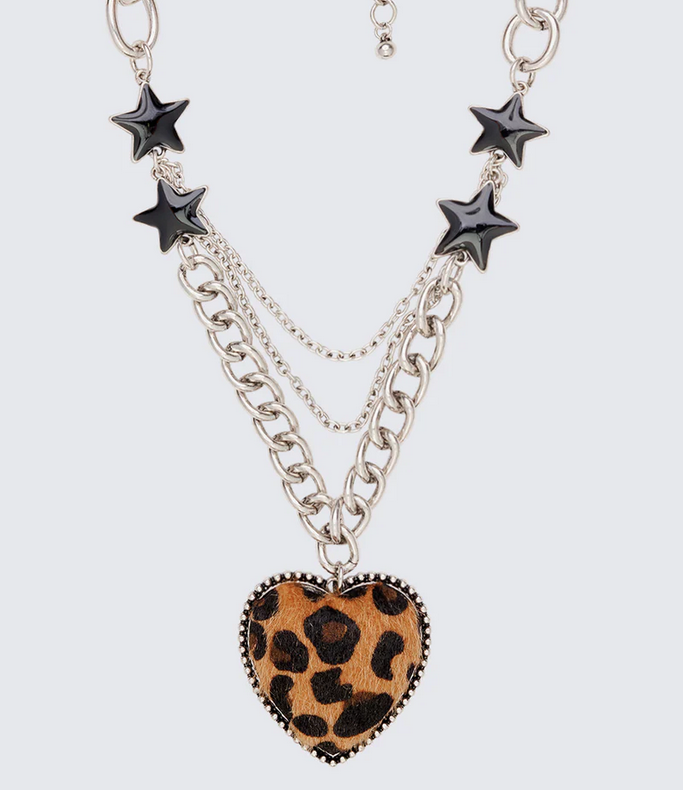 Finesse Koia Silver Leopard Heart Necklace