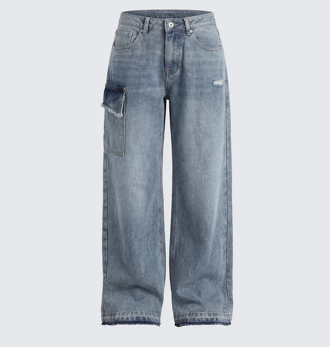 Finesse Stems Blue Cargo Boyfriend Low Waist Jean