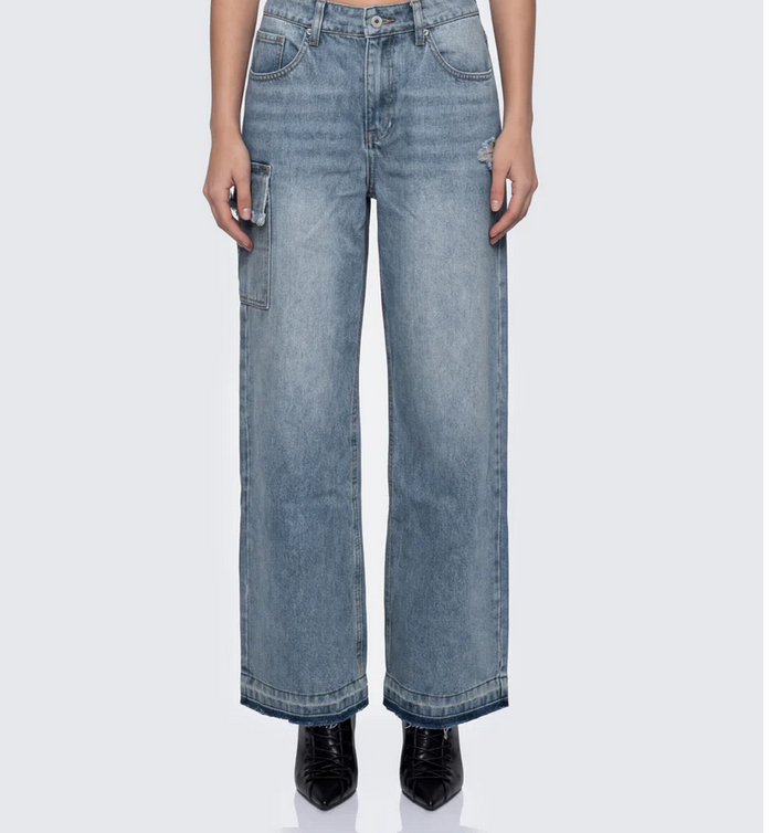 Finesse Stems Blue Cargo Boyfriend Low Waist Jean