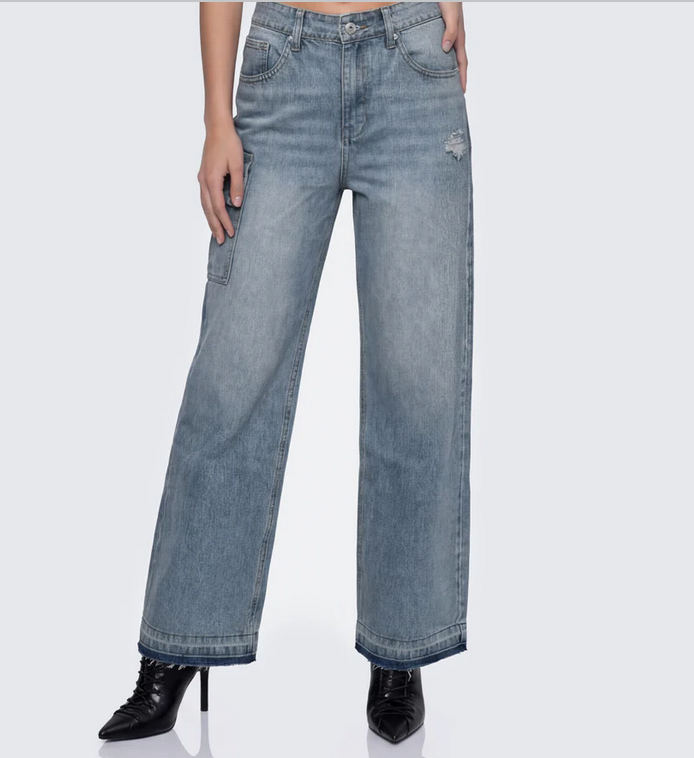 Finesse Stems Blue Cargo Boyfriend Low Waist Jean
