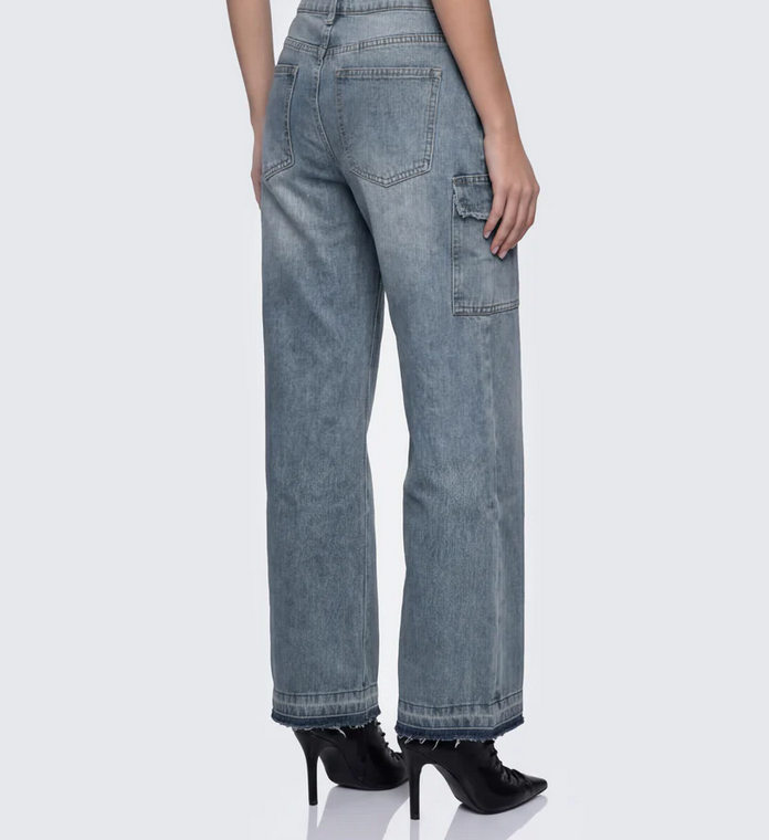 Finesse Stems Blue Cargo Boyfriend Low Waist Jean