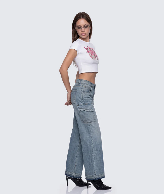 Finesse Stems Blue Cargo Boyfriend Low Waist Jean