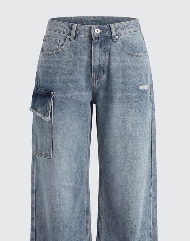 Finesse Stems Blue Cargo Boyfriend Low Waist Jean