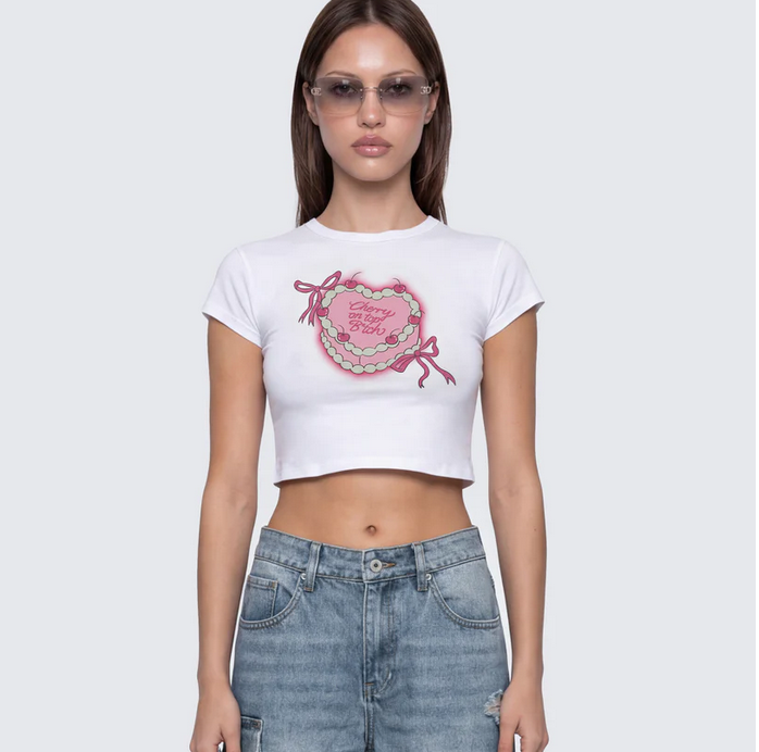 Finesse Terry White Graphic Baby Tee