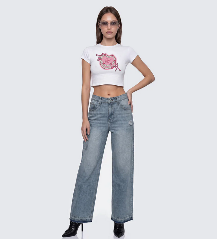 Finesse Terry White Graphic Baby Tee