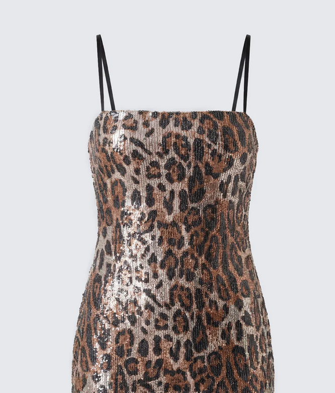 Finesse Mila Sequin Leopard Print Mini Dress