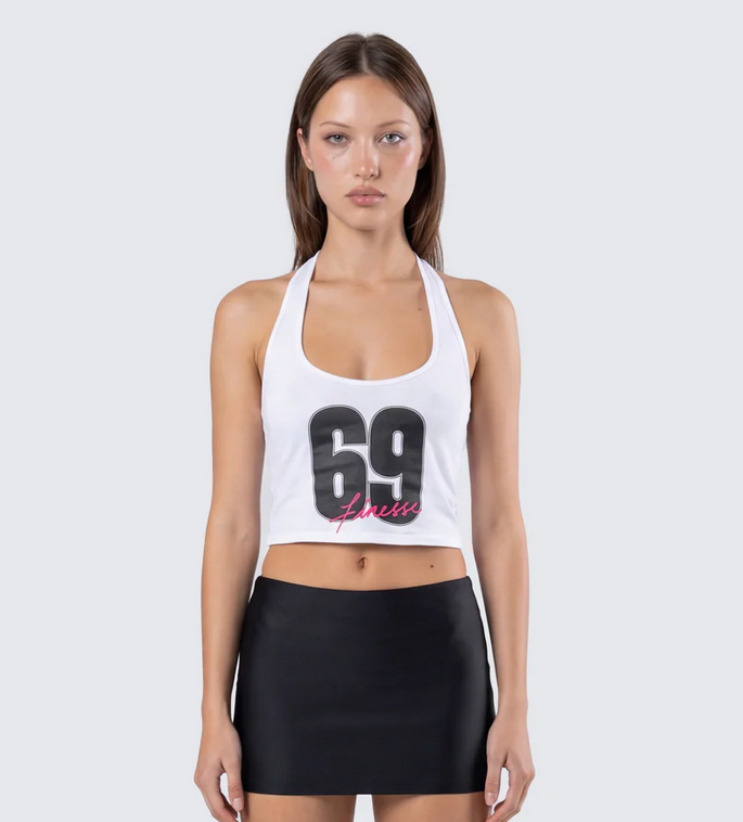 Finesse Shiloh White Graphic Halter Tank