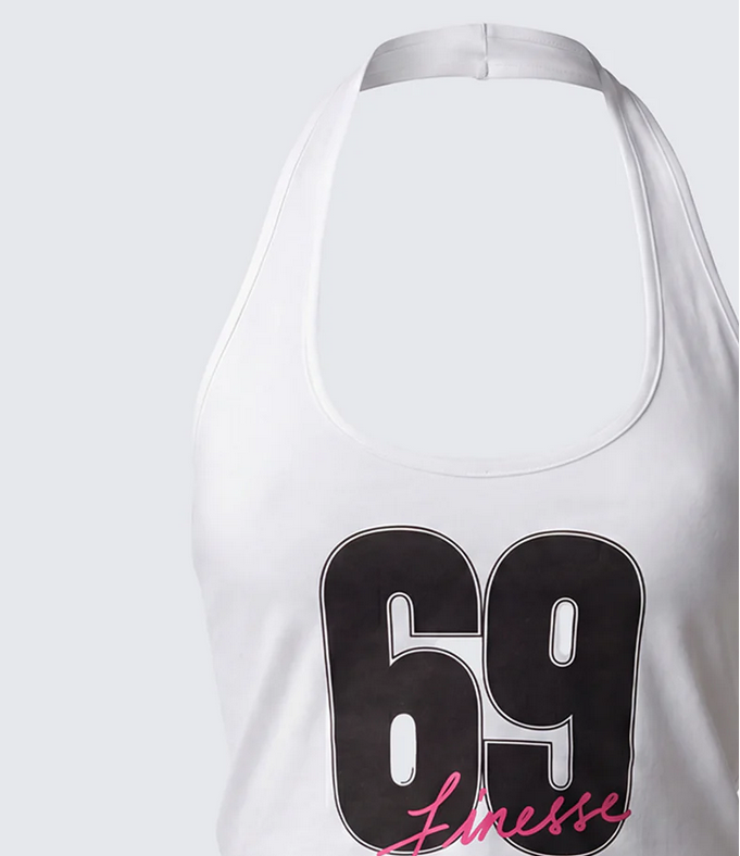 Finesse Shiloh White Graphic Halter Tank